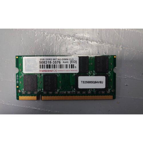 Transcend 2GB DDR2 SO-DIMM Laptop RAM – TS256MSQ64V6U (PC2-5300S, 667 MHz, CL5, Samsung K4T1G084QC)