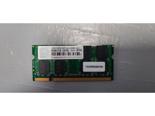 Transcend 2GB DDR2 SO-DIMM Laptop RAM – TS256MSQ64V6U (PC2-5300S, 667 MHz, CL5, Samsung K4T1G084QC)